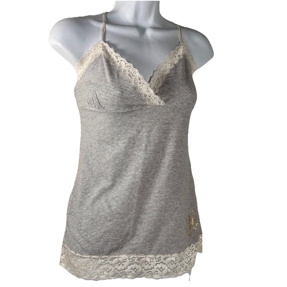 Marilyn Monroe Gray White Striped Lace Trim Cami Babydoll Top Y2K Coquette